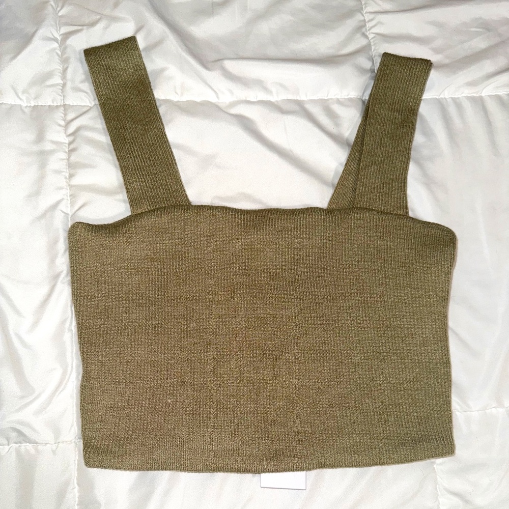 NWT Sage the Label Olive Square Neck -Knit Cropped Tank – Size Small